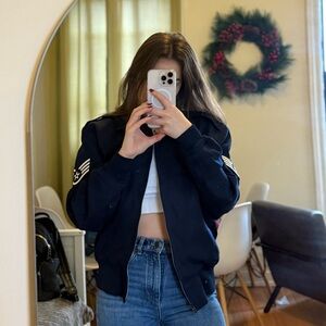 Navy blue bomber jacket